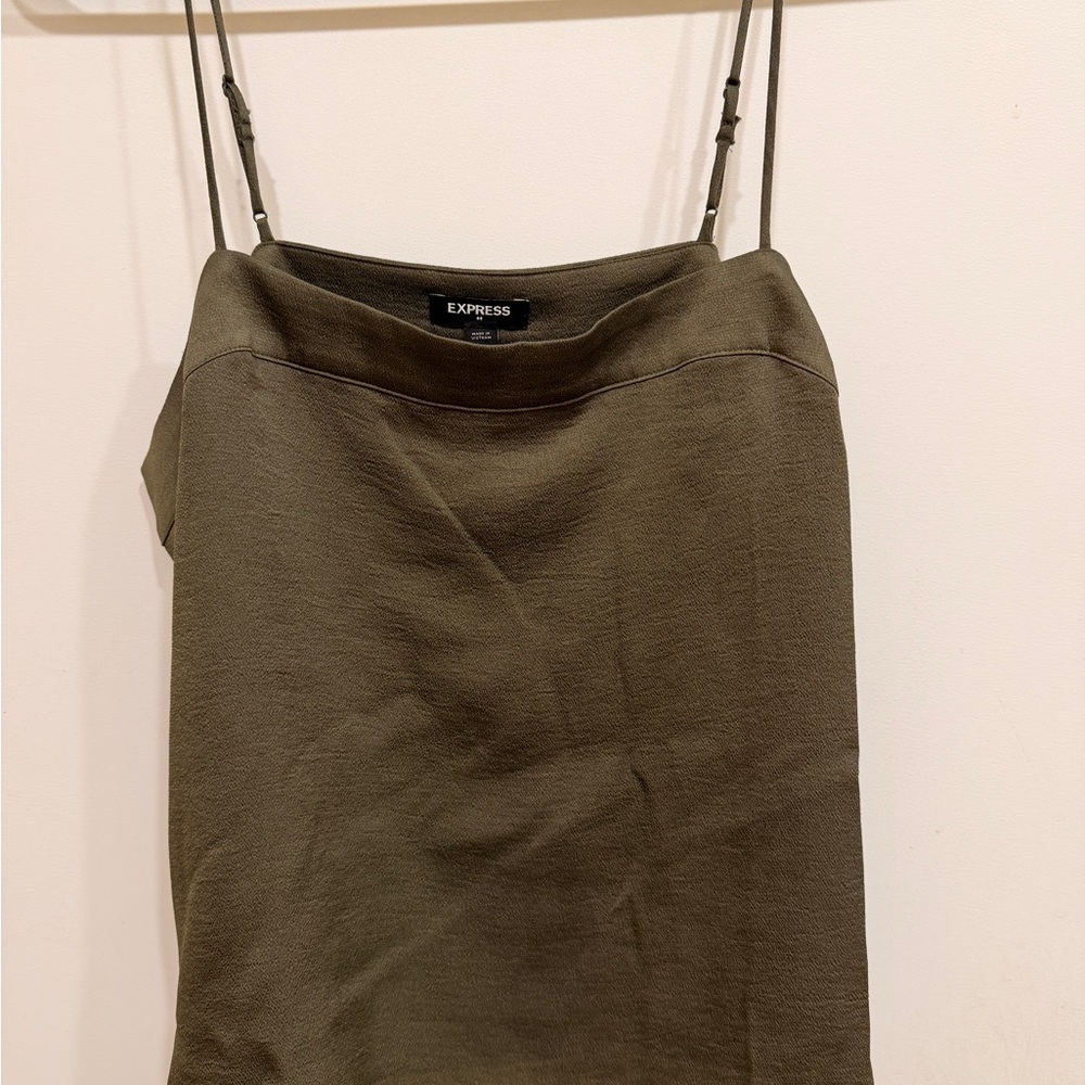 Express Olive Green Knit Top with Crew Neck